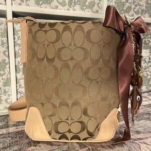 Vintage Coach Brown and Tan Signature Hobo Bag with Satin Bow